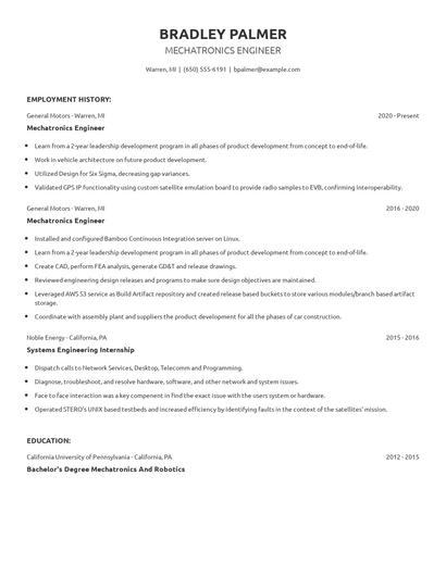 Mechatronics Engineer Resume