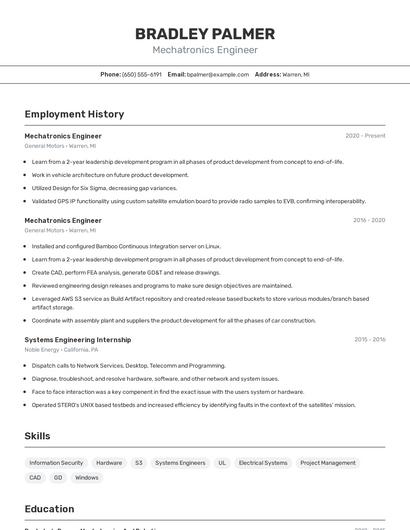 Mechatronics Engineer Resume