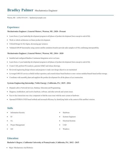 Mechatronics Engineer Resume