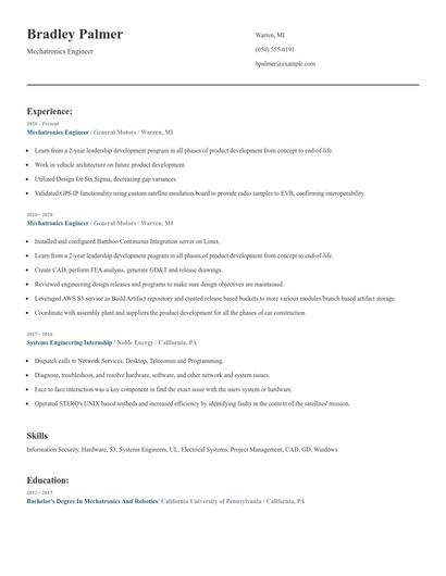 Mechatronics Engineer Resume