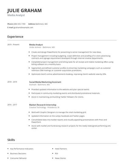 Media Analyst Resume