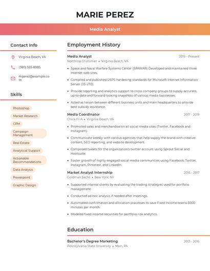 Media Analyst Resume