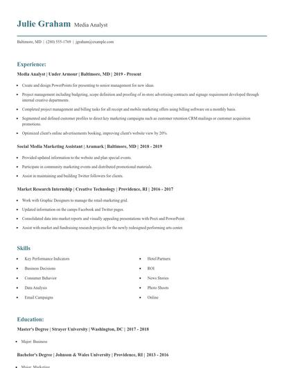 Media Analyst Resume