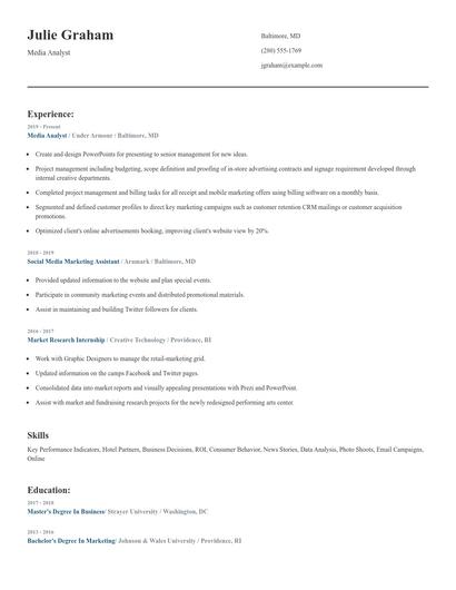 Media Analyst Resume