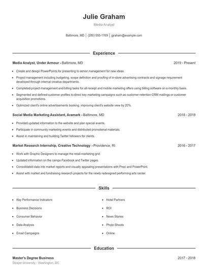Media Analyst Resume
