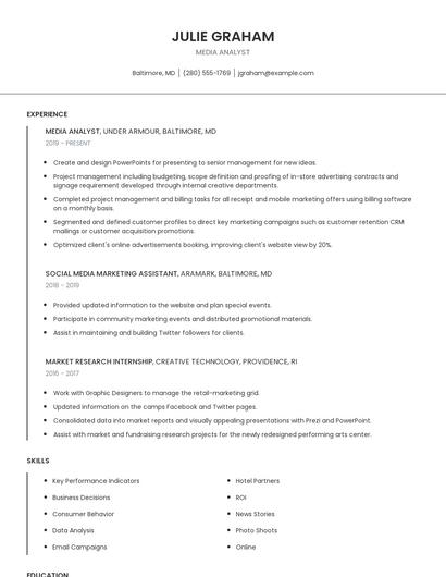 Media Analyst Resume