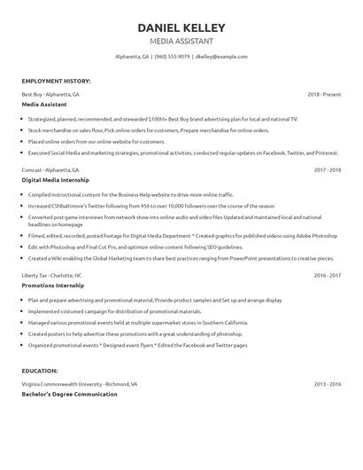 Media Assistant Resume
