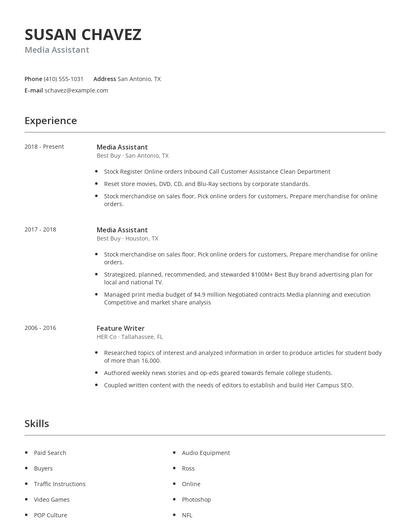 Media Assistant Resume