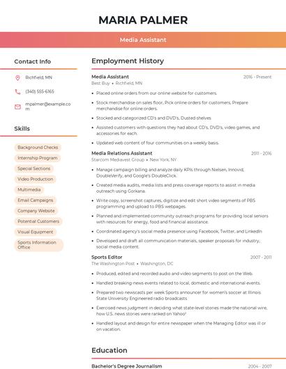Media Assistant Resume