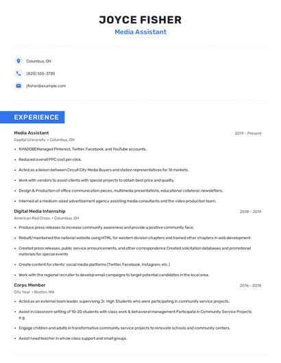 Media Assistant Resume
