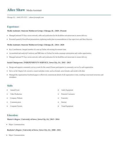 Media Assistant Resume