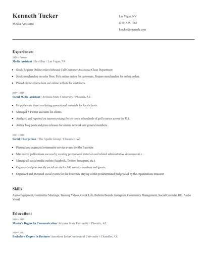 Media Assistant Resume