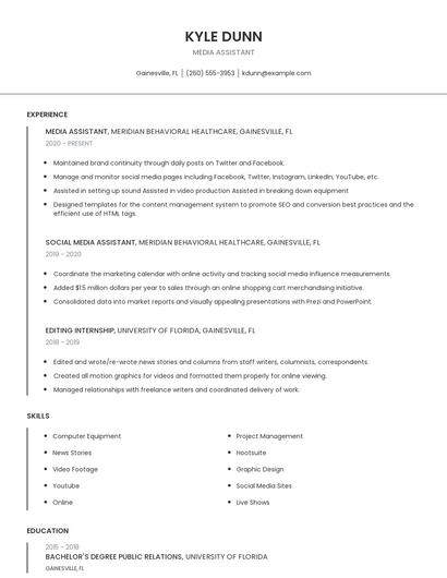 Media Assistant Resume