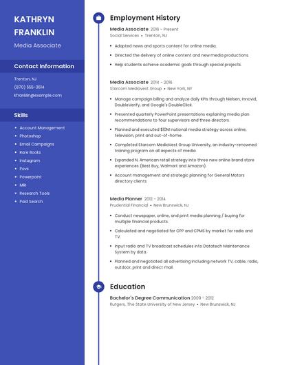 Media Associate Resume