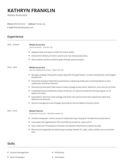 Media Associate Resume