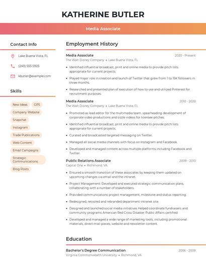 Media Associate Resume