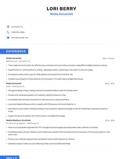 Media Associate Resume