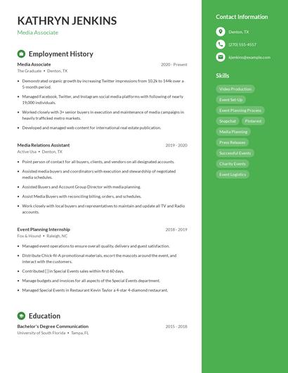 Media Associate Resume