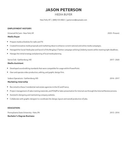 Media Buyer Resume