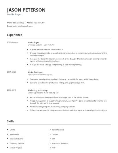 Media Buyer Resume