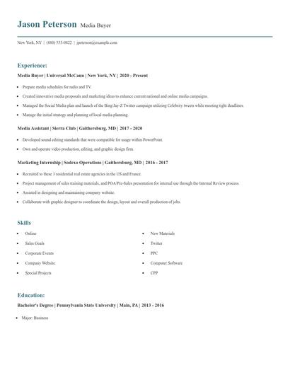 Media Buyer Resume