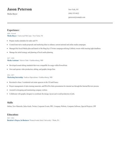 Media Buyer Resume