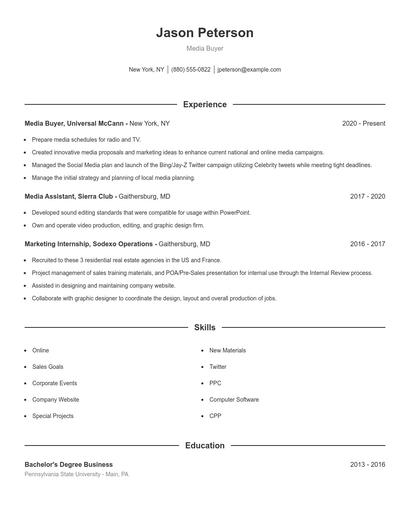 Media Buyer Resume
