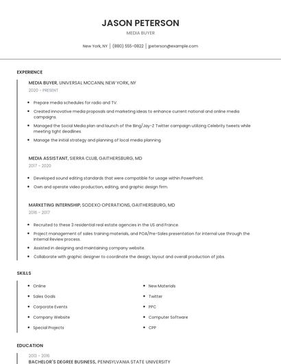 Media Buyer Resume