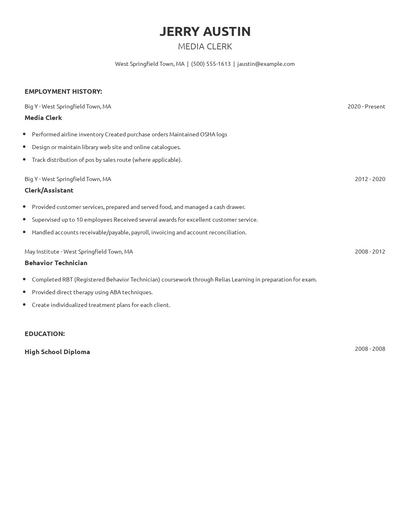 Media Clerk Resume