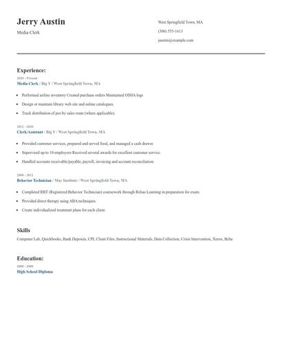 Media Clerk Resume