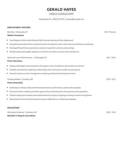Media Consultant Resume