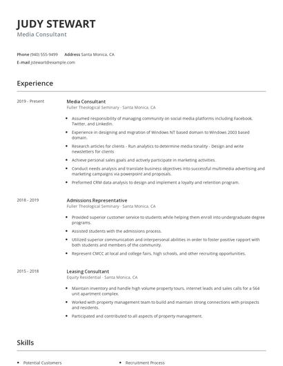 Media Consultant Resume