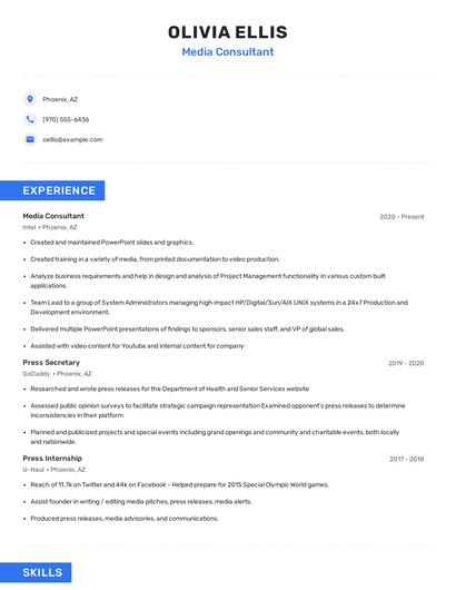 Media Consultant Resume