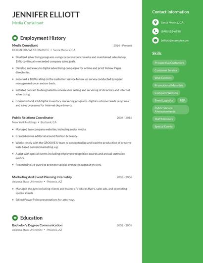 Media Consultant Resume