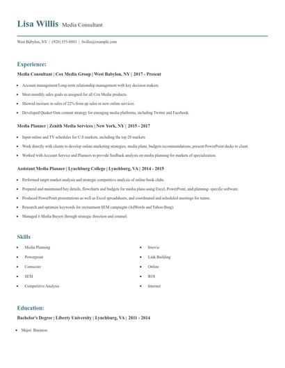 Media Consultant Resume