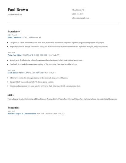 Media Consultant Resume