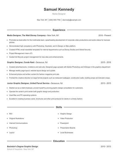 Media Designer Resume