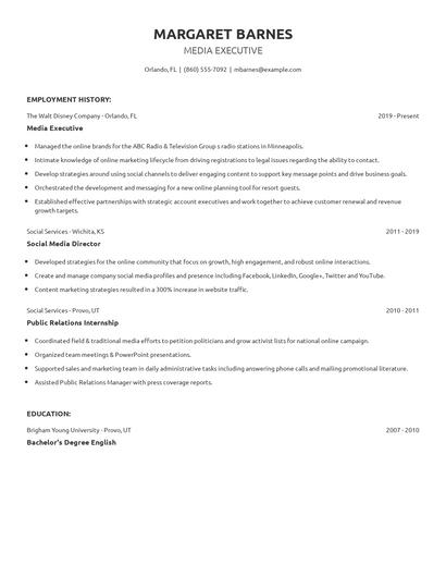 Media Executive Resume