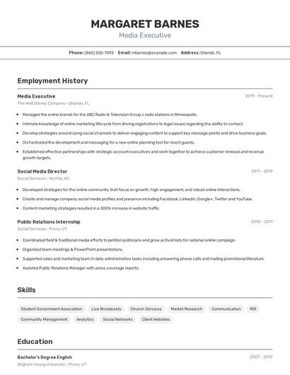 Media Executive Resume