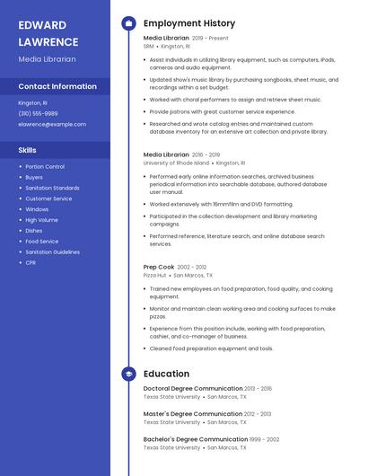 Media Librarian Resume
