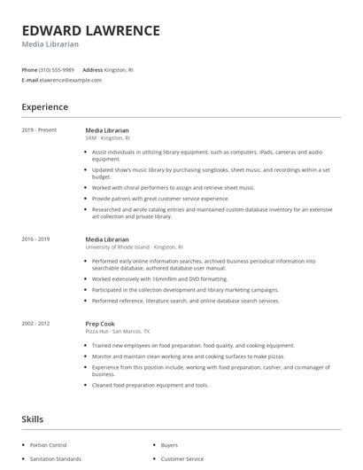Media Librarian Resume