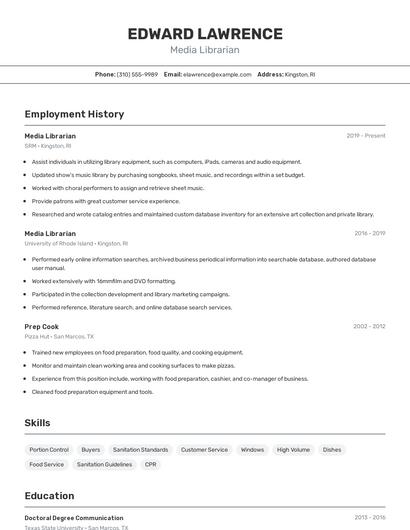 Media Librarian Resume