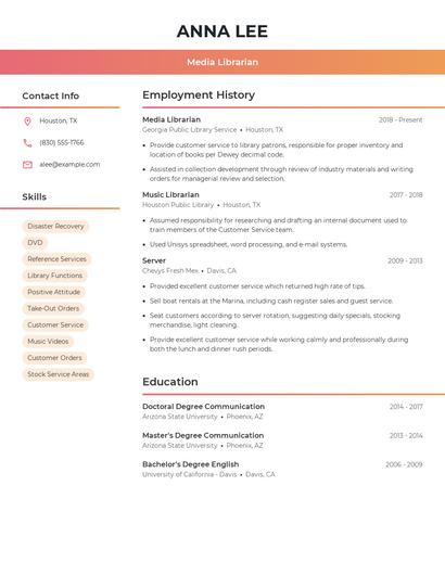 Media Librarian Resume