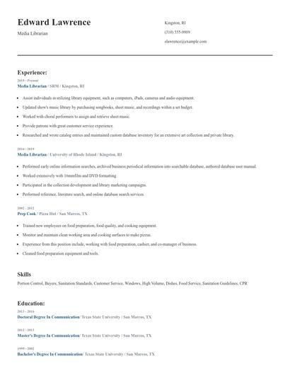 Media Librarian Resume