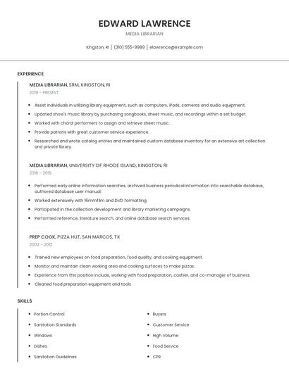 Media Librarian Resume