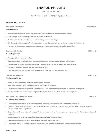 Media Manager Resume