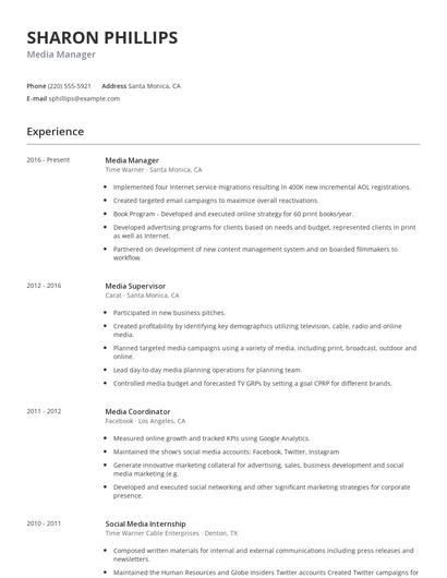 Media Manager Resume
