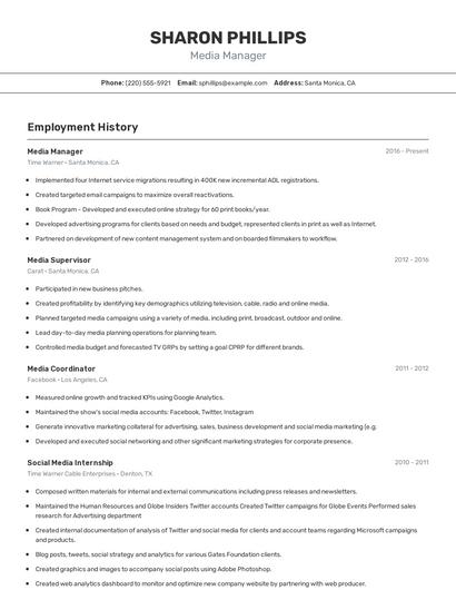Media Manager Resume