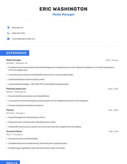 Media Manager Resume