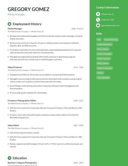 Media Manager Resume